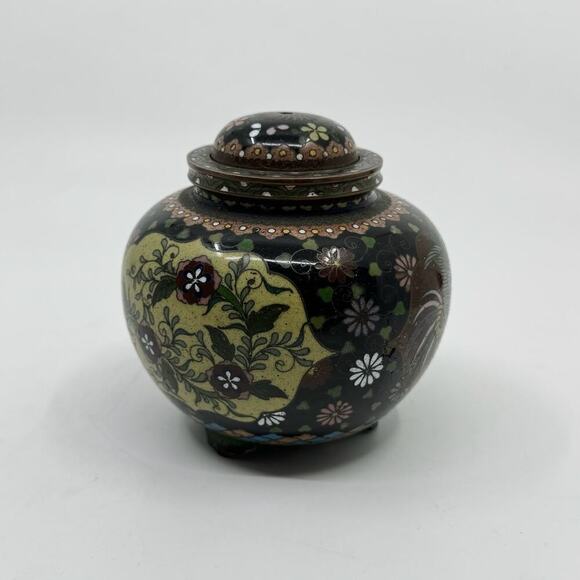 Antique Japanese Cloisonné Enamel Tripod Vessel with Lid - Picture 1 of 10